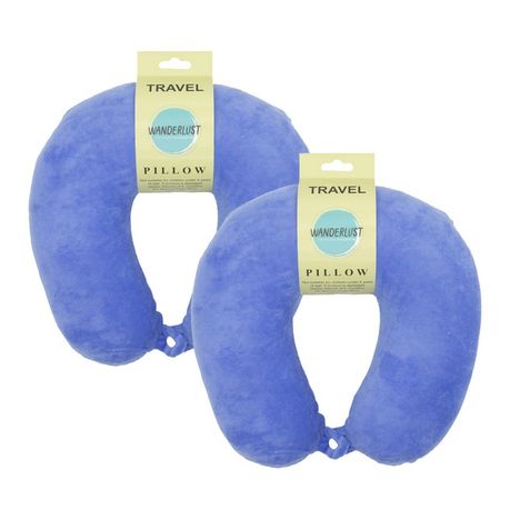 Wanderlust Plush Memory Foam Travel Neck Pillow Set Of 2 Blue