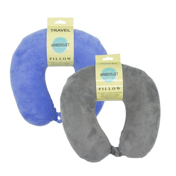 Wanderlust Plush Memory Foam Travel Neck Pillow - Set of 2 - Blue &amp; Grey
