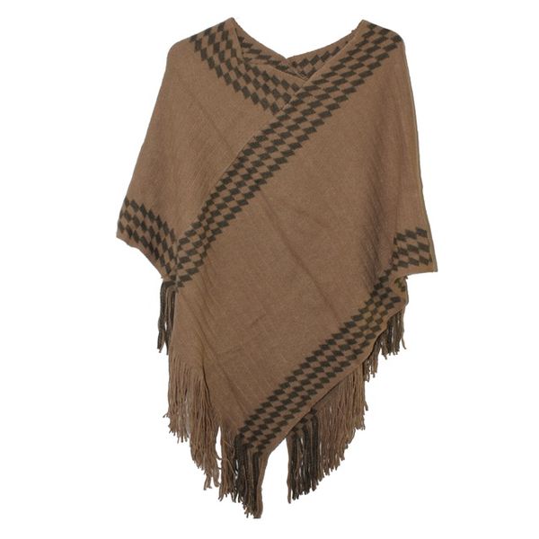 Blackcherrry Poncho With Boarded Detail - Khaki