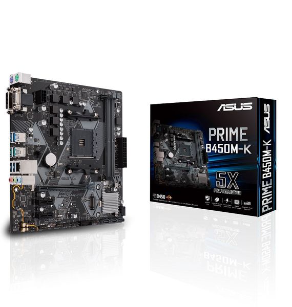 ASUS PRIME B450M-K AMD AM4 mATX Motherboard With LED Lighting