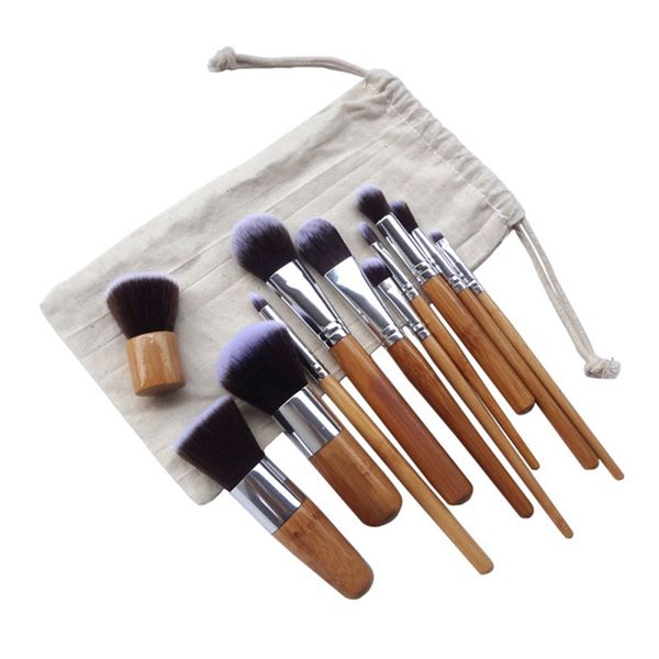 11 Pieces Bamboo Handle Cosmetic Foundation Makeup Brushes Set