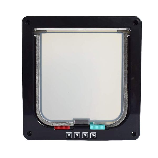 4 Way Lockable Pet Flap Door - Black (Size: L)