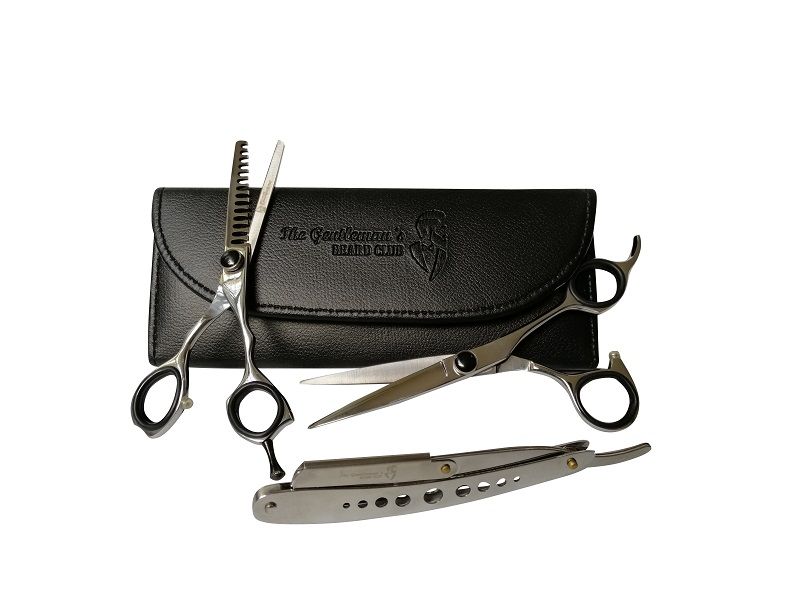 Professional silver barber scissor, thinning scissor and cut throat razor