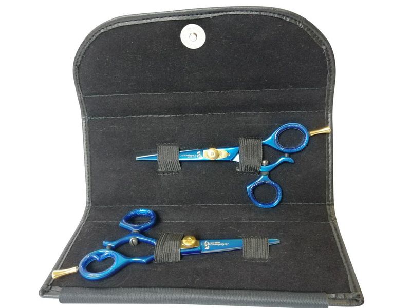 Professional swivel hairdressing scissors, set of 2 in case