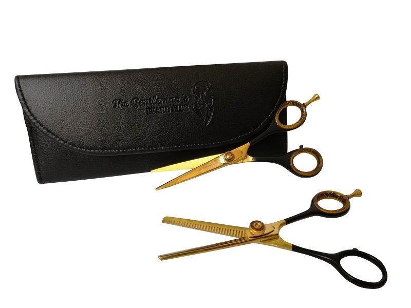 Black and gold barber hairdressing and thinning scissors in case - 420c