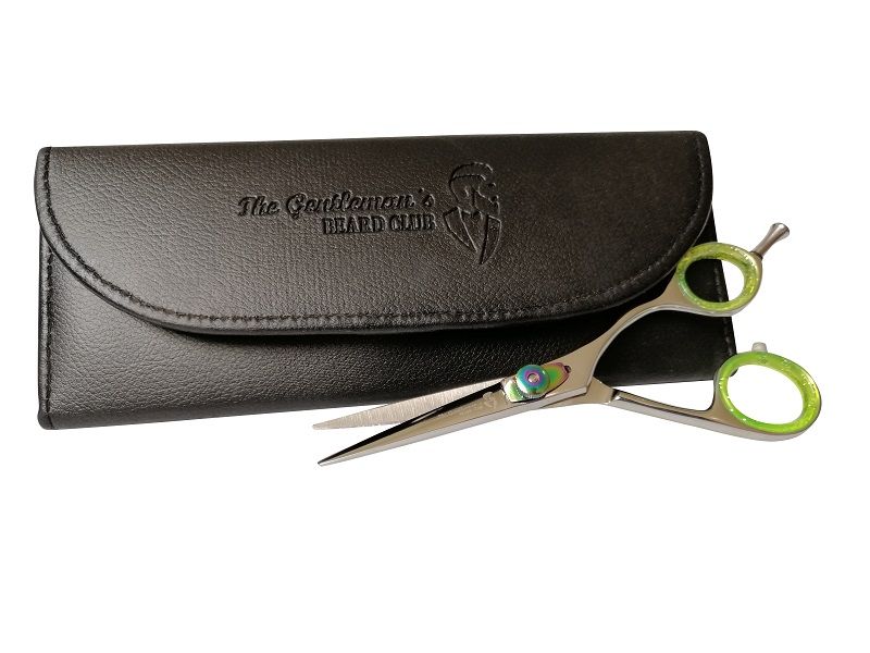 Barber hairdressing scissors with green screw in case - 420c