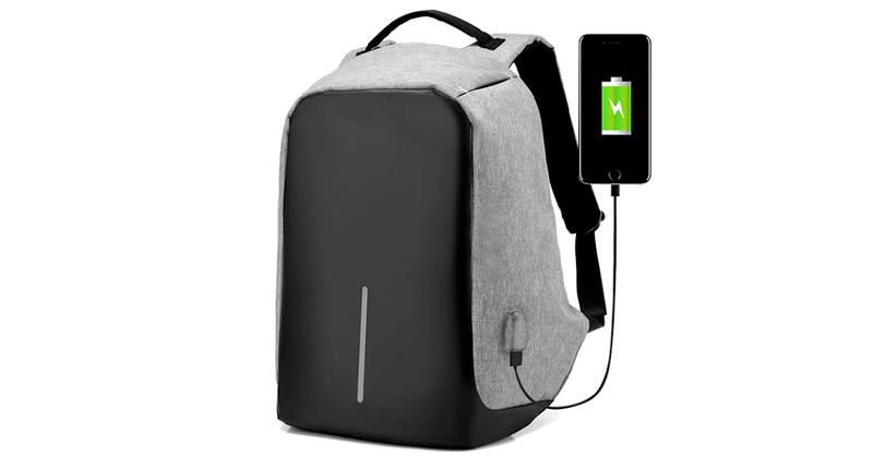Anti-Theft Backpack with USB Port - Gray