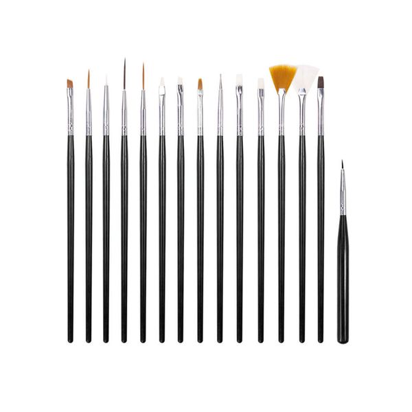 15 Piece Nail Art Painting Pen Brush - Black