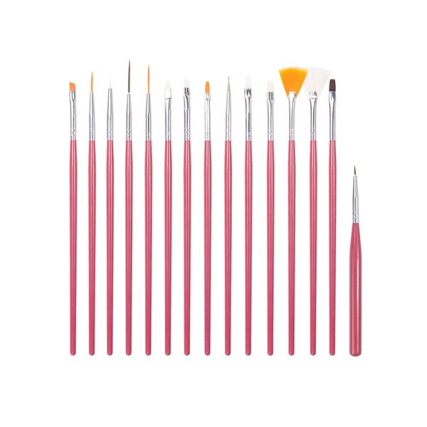 15 Piece Nail Art Painting Pen Brush - Pink
