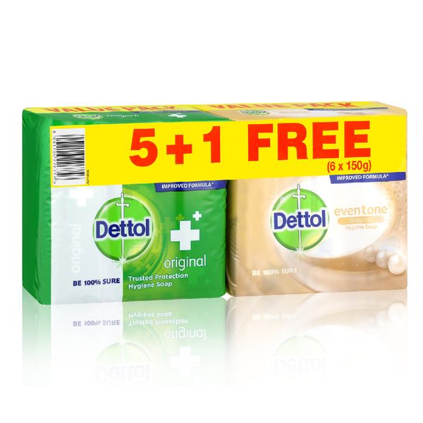 Dettol Soap VAP 5+1 Free (3x150g Original + Eventone Original)