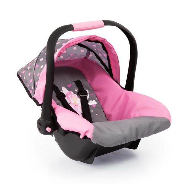 Bayer Dolls Deluxe Toy Car Seat - Fairy Pink/Grey with Cannopy