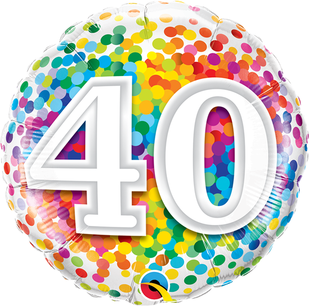 18 Inch Round Foil Balloon Number 40 - Rainbow Confetti