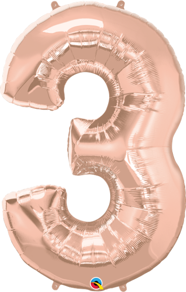 34 Inch Foil Number Three Rose Gold 1CTP
