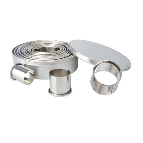 12 Piece Stainless Steel Round Cookie Pastry Cutter Molds Set