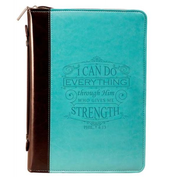 I Can Do Everything Through Him-Large Aqua And Brown Faux Leather Bible Bag