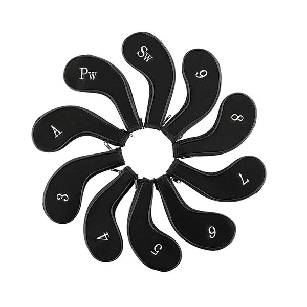 Golf Club Head Protective Covers - Black (10 Piece)