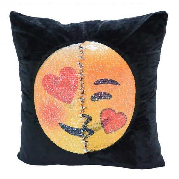 Emoji Changing Emoticon Mermaid Sequin Cushion Pillow - Heart Eyes &amp; Kiss