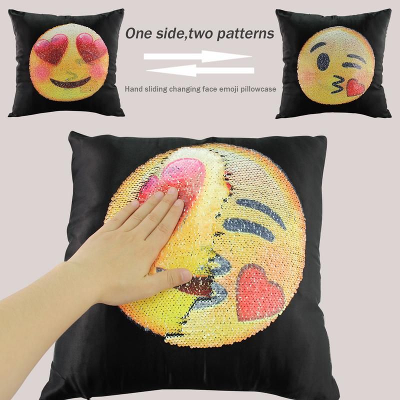 Emoji Changing Emoticon Mermaid Sequin Cushion Pillow Heart Eyes