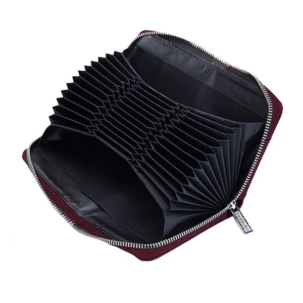 Leather RFID Blocking Credit Card Holder Wallet - Wine Red