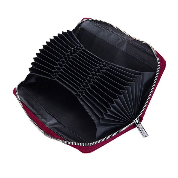 Leather RFID Blocking Credit Card Holder Wallet - Wine Red