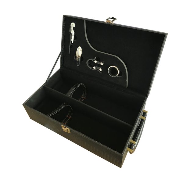 Portable Wine Carrier Case for 2 Bottle with 4 Piece Wine Accessory Set