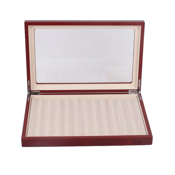 12 Slot Pen Display Case Storage with Glass Lid - Brown