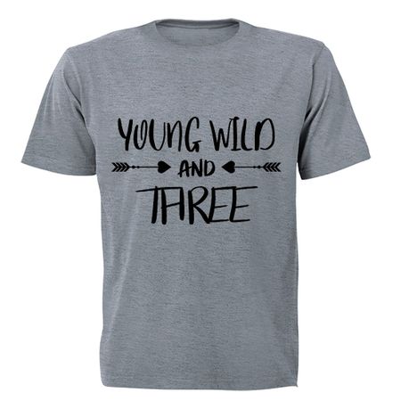 Young, Wild & Three! - Kids T-Shirt - Grey