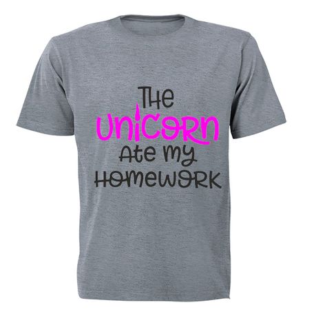 The Unicorn Ate My Homework - Kids T-Shirt - Grey
