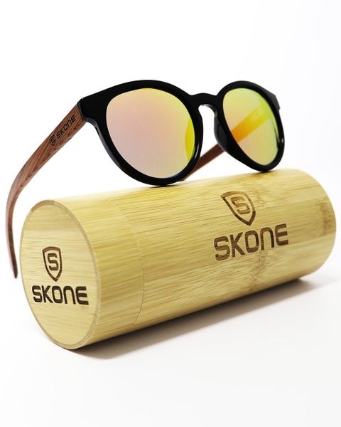 Skone Maundays Round UV400 Polarized Rosewood Sunglasses - Red Mirrored