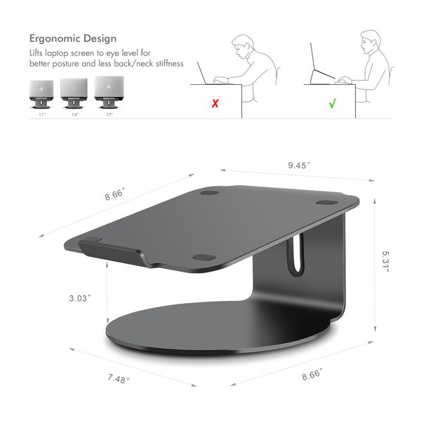Aluminum Laptop Stand with Swivel Base Silver 360 Degrees DARK GREY