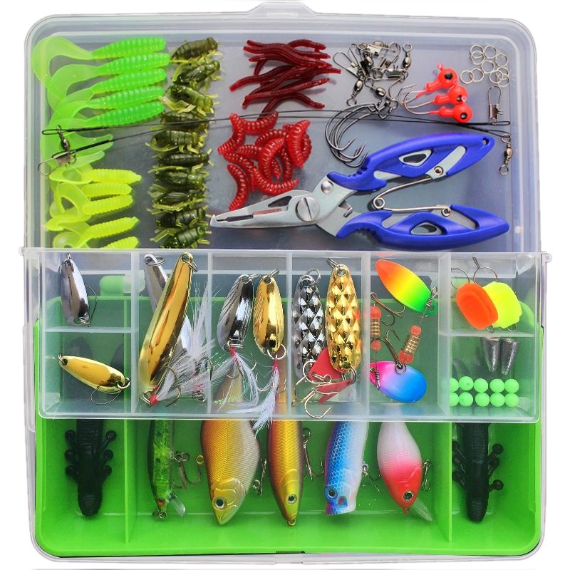 Naiveferry 78Pcs Fishing Lures Kit with Clear Tackle Box, Fishing