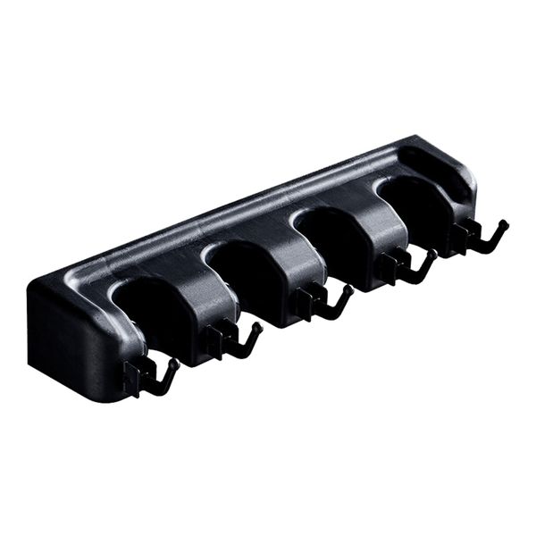 Wall Mount Broom Holder with 4 Positions &amp; 5 Hooks - Black