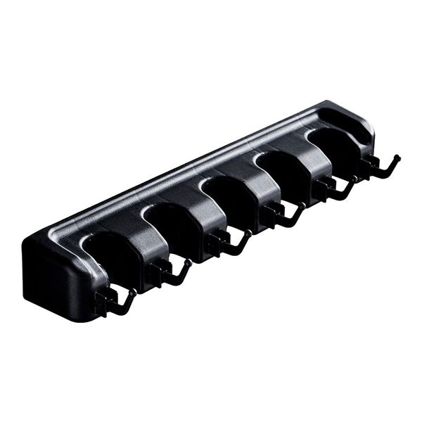 Wall Mount Broom Holder with 5 Positions &amp; 6 Hooks - Black