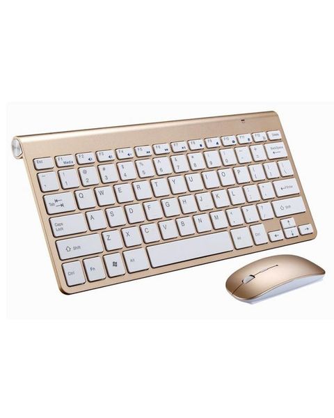 Wireless Keyboard and Mouse Combo - Slim Gold Wireless Mouse and Key Board