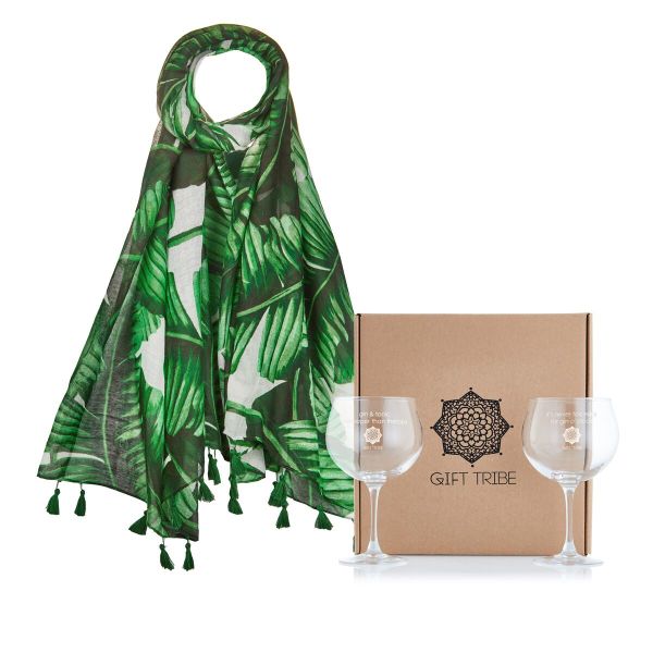 Gin Tribe - Gift Box - Banana Leaf Scarf and 2 x Gin Stems
