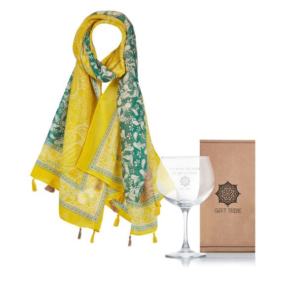 Gin Tribe - Gift Box - Includes Scarf and 1 x Gin Stem - Saying - O'clock