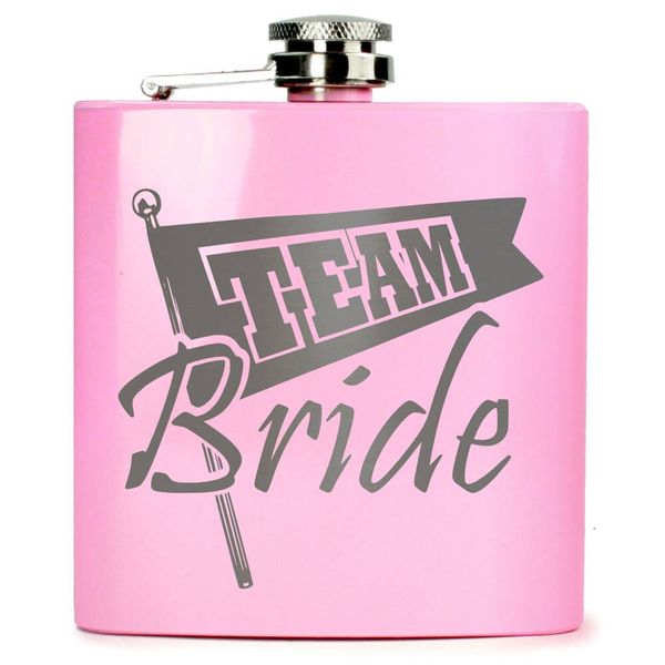 Gift Tribe Hip Flask - 6oz - Stainless Steel - Gloss Pink - Team Bride