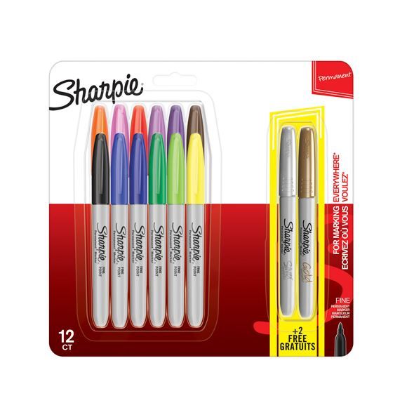 Sharpie Permanent Markers Assorted 12 Pack +2 Free Metallic