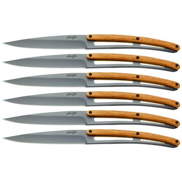 Deejo Steak Knives Titanium Finish/Olive Wood