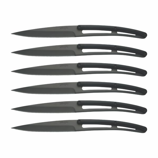 Deejo Steak Knives "Bistro" Titanium Finish/Black Abs
