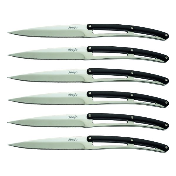 Deejo Steak Knives "Bistro" Mirror Finish/Black Abs