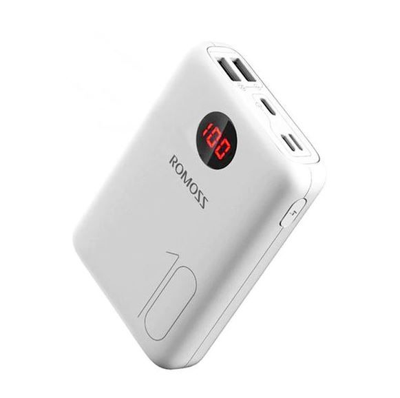 Romoss OM10 10000mAh Type-C, Lightning &amp; Micro USB Power Bank White
