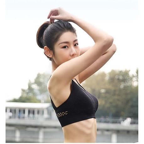 Sexy Sport Bra White Black Hollow Out Mesh Top Women Padded High