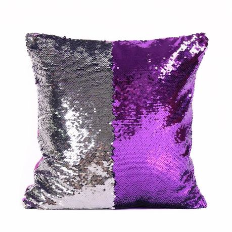 Mermaid Colour Changing Sequin Pillow Cushion Purple Silver