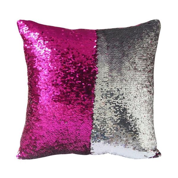 Mermaid Colour Changing Sequin Pillow Cushion - Hot Pink &amp; Silver