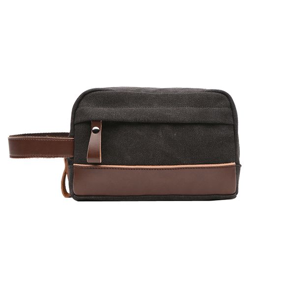 Mens Canvas Toiletry Shaving Kit Travel Bag - Black