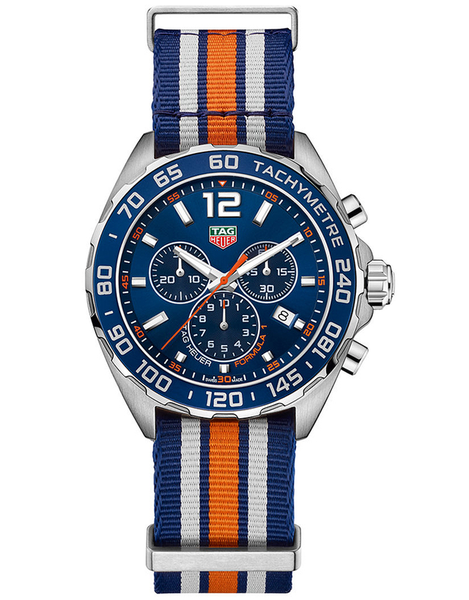 Tag Heuer Formula 1 Quartz Chronograph Blue Striped Nato Strap Men's Watch