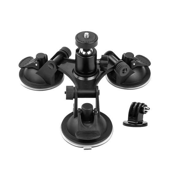 Triple Suction Cup Mount with 1/4" Screw Ball Head for Gopro Camera