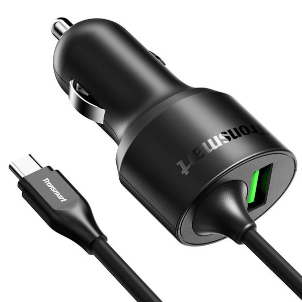 Tronsmart USB-C Car Charger with Built-in Cord &amp; Quick Charge 3.0