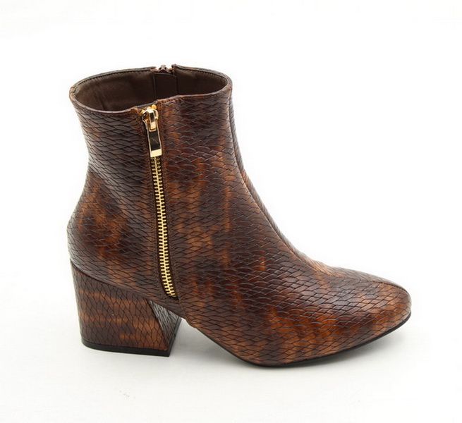 Lamara Lady Gaga Block Heel Ankle Boot Brown